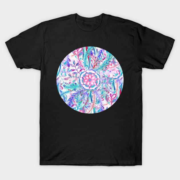 Boho Flower Burst in Pink and Teal T-Shirt by micklyn